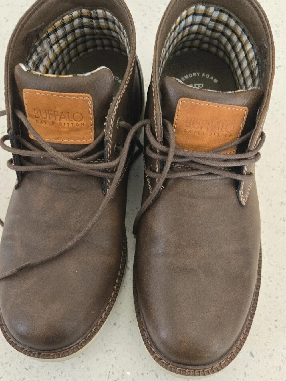 Buffalo David Bitton Men's Dark Brown Leather Chukka Boots with Tan Logo Patch